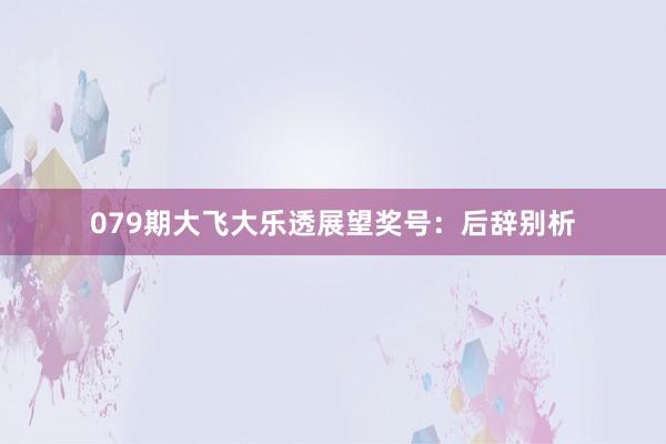 079期大飞大乐透展望奖号：后辞别析