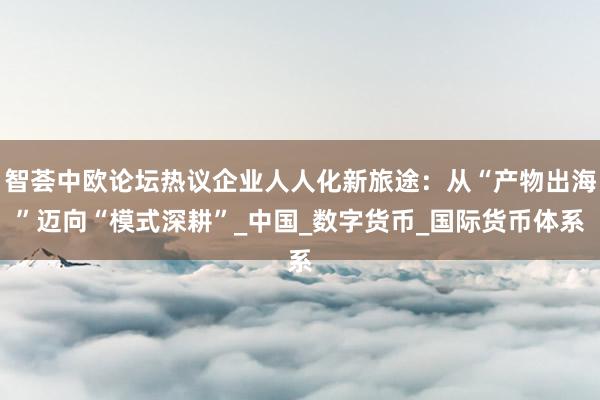 智荟中欧论坛热议企业人人化新旅途：从“产物出海”迈向“模式深耕”_中国_数字货币_国际货币体系