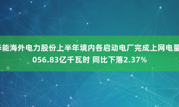 华能海外电力股份上半年境内各启动电厂完成上网电量2056.83亿千瓦时 同比下落2.37%