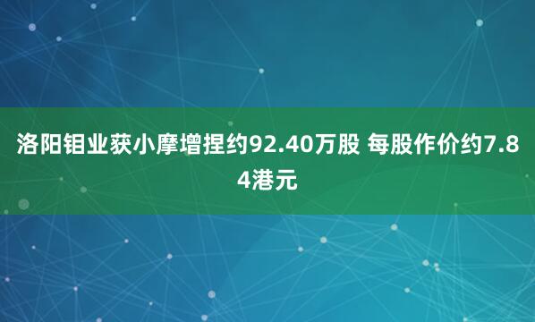 洛阳钼业获小摩增捏约92.40万股 每股作价约7.84港元
