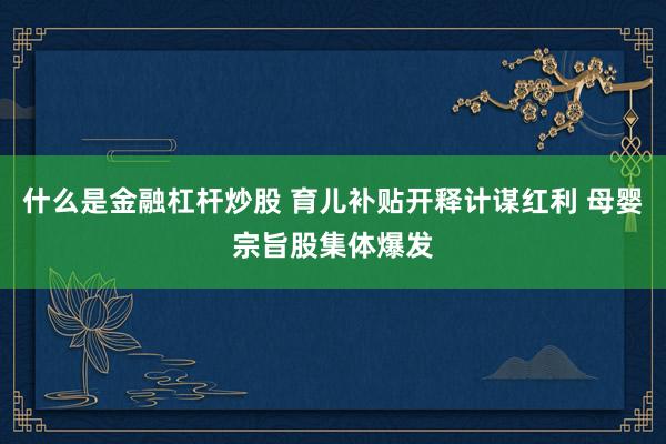 什么是金融杠杆炒股 育儿补贴开释计谋红利 母婴宗旨股集体爆发
