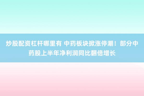 炒股配资杠杆哪里有 中药板块掀涨停潮！部分中药股上半年净利润同比翻倍增长