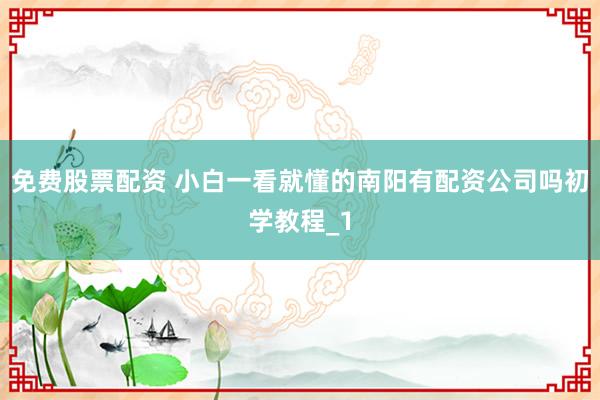 免费股票配资 小白一看就懂的南阳有配资公司吗初学教程_1