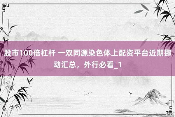 股市100倍杠杆 一双同源染色体上配资平台近期挪动汇总，外行必看_1