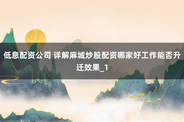 低息配资公司 详解麻城炒股配资哪家好工作能否升迁效果_1