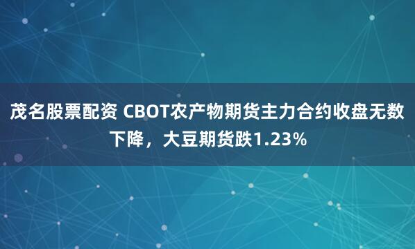 茂名股票配资 CBOT农产物期货主力合约收盘无数下降，大豆期货跌1.23%