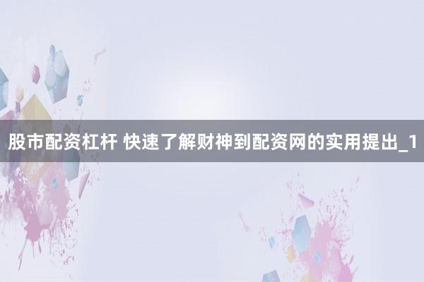 股市配资杠杆 快速了解财神到配资网的实用提出_1