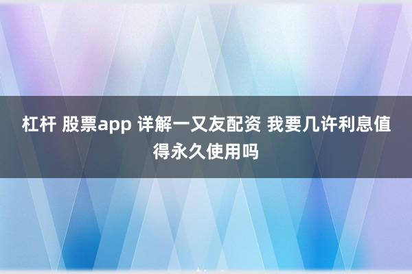 杠杆 股票app 详解一又友配资 我要几许利息值得永久使用吗
