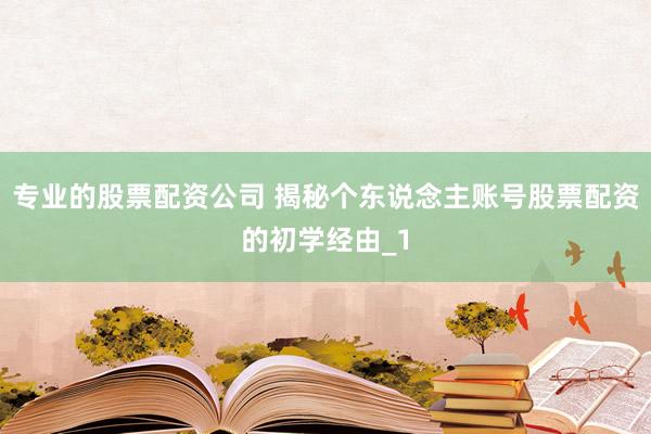 专业的股票配资公司 揭秘个东说念主账号股票配资的初学经由_1